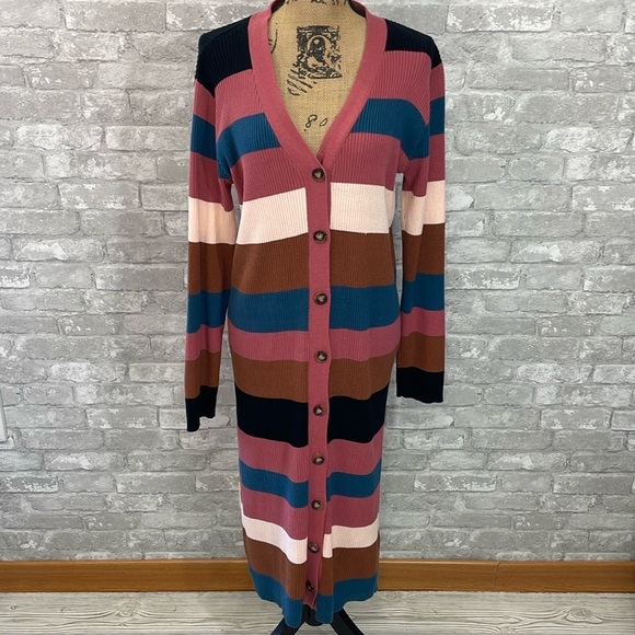 Eloquii Striped Button Down Sweater Dress - Picture 1 of 7